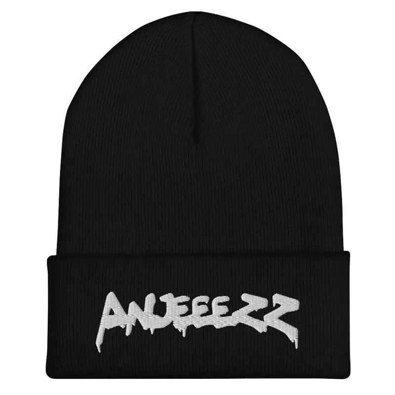 White Anjeeezz Logo Cuffed Beanie